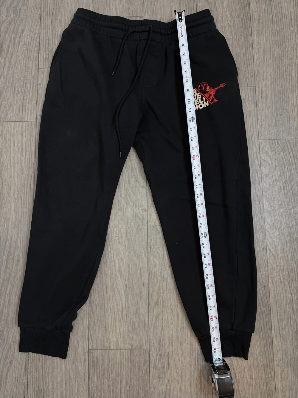 True Religion Black Logo Jogger Sweatpants Men’s S Drawstring Red Logo